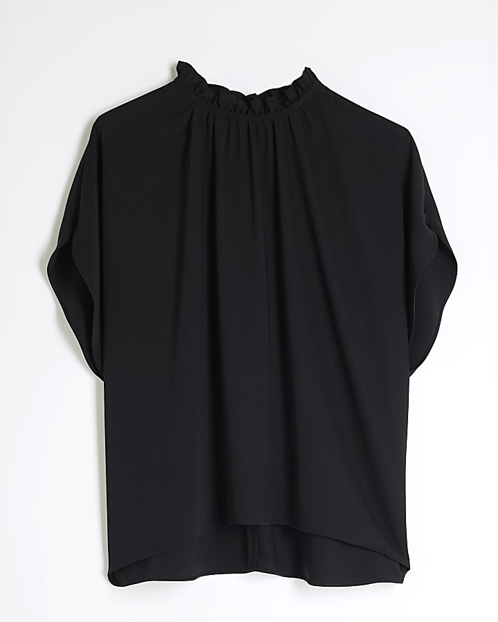 Black Short Sleeve Cape Top