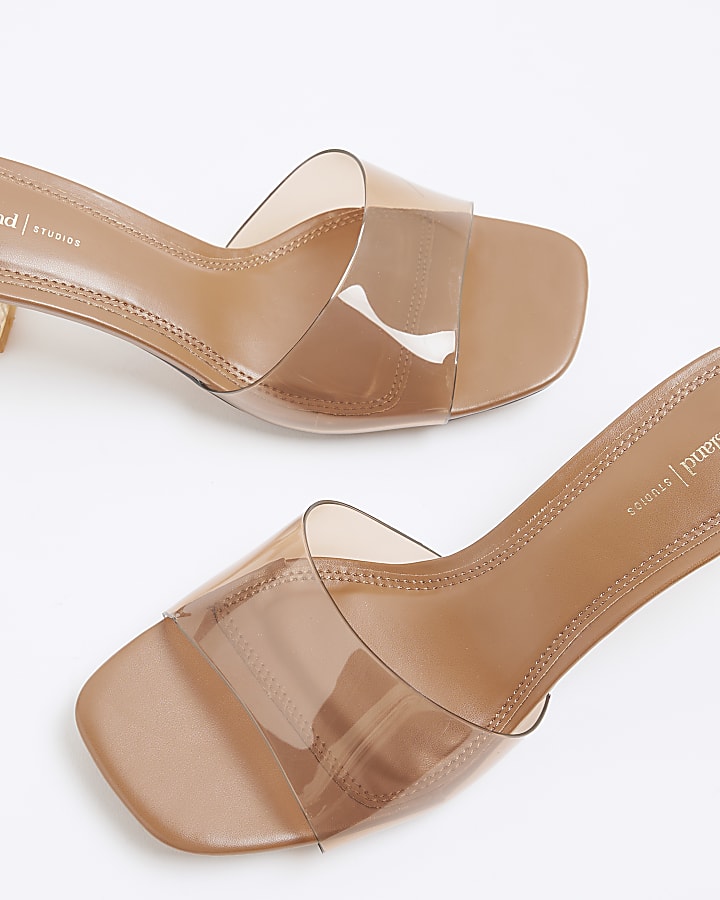 Brown Perspex Low Heeled Sandals