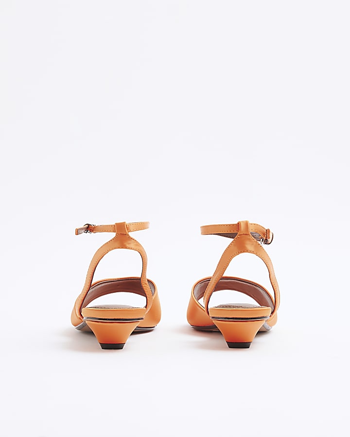 Orange Satin Pyramid Heeled Sandals