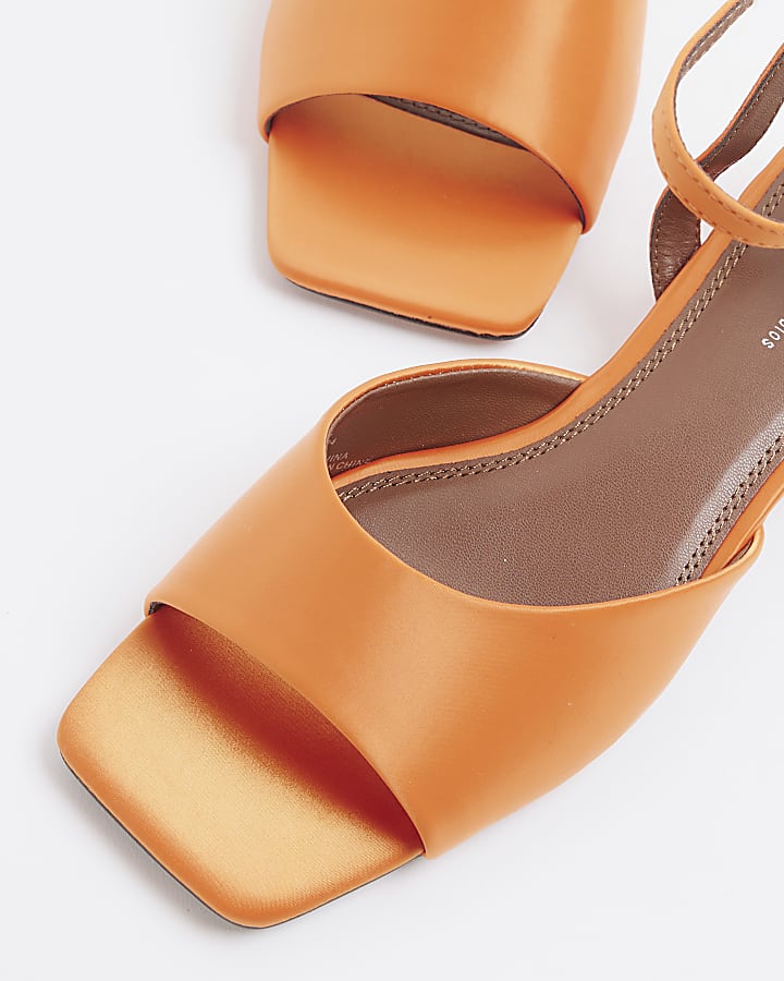 Orange Satin Pyramid Heeled Sandals