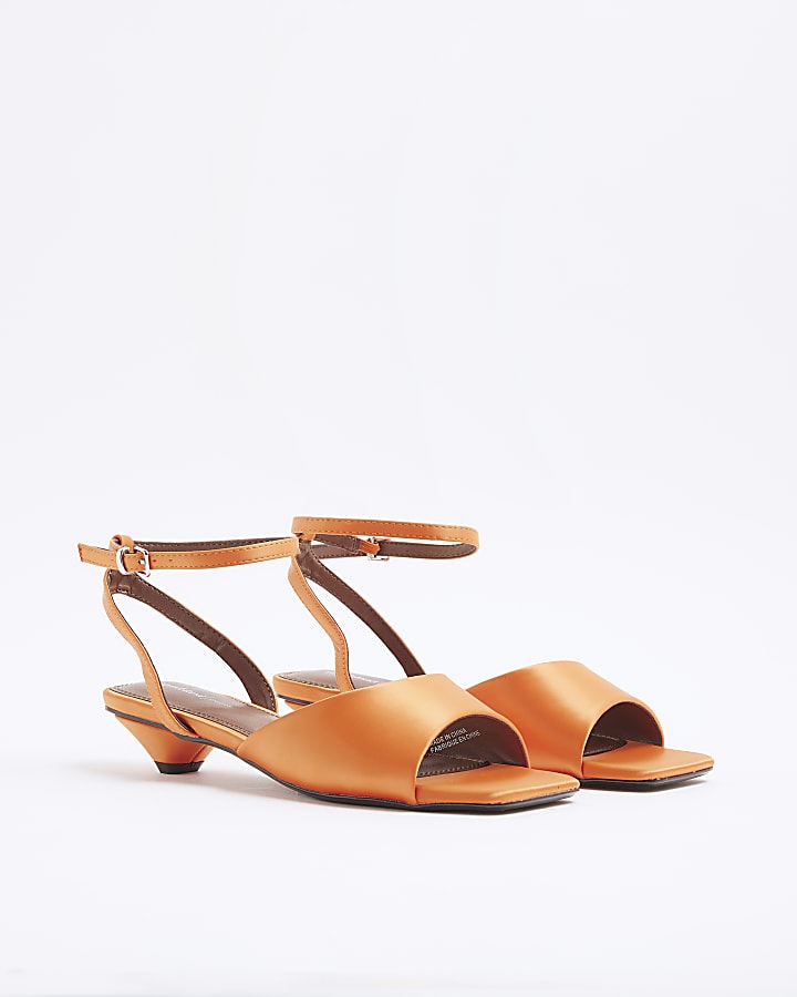 Orange Satin Pyramid Heeled Sandals