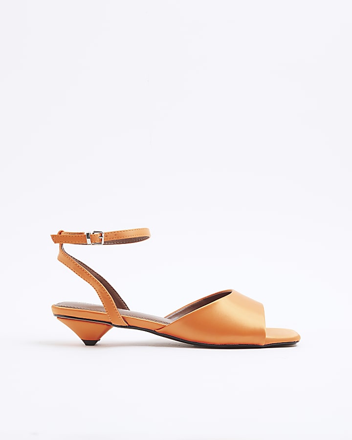 Orange Satin Pyramid Heeled Sandals