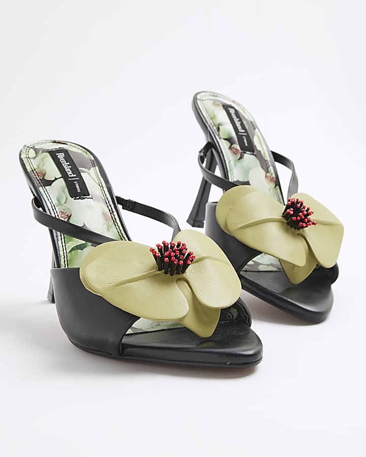 Black Open Toe Orchid Heeled Sandals