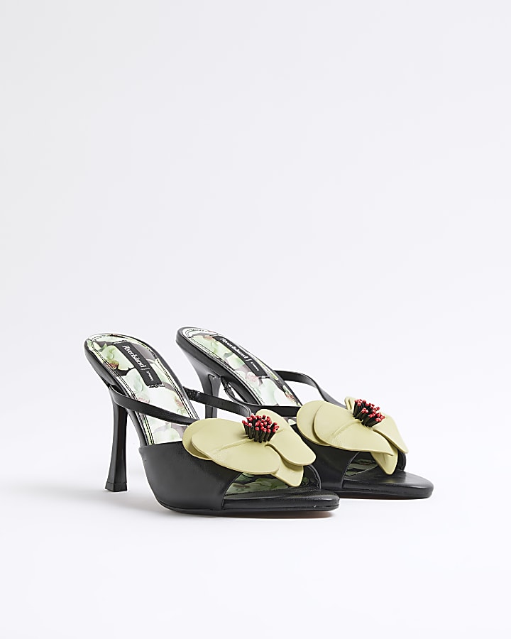 Black Open Toe Orchid Heeled Sandals