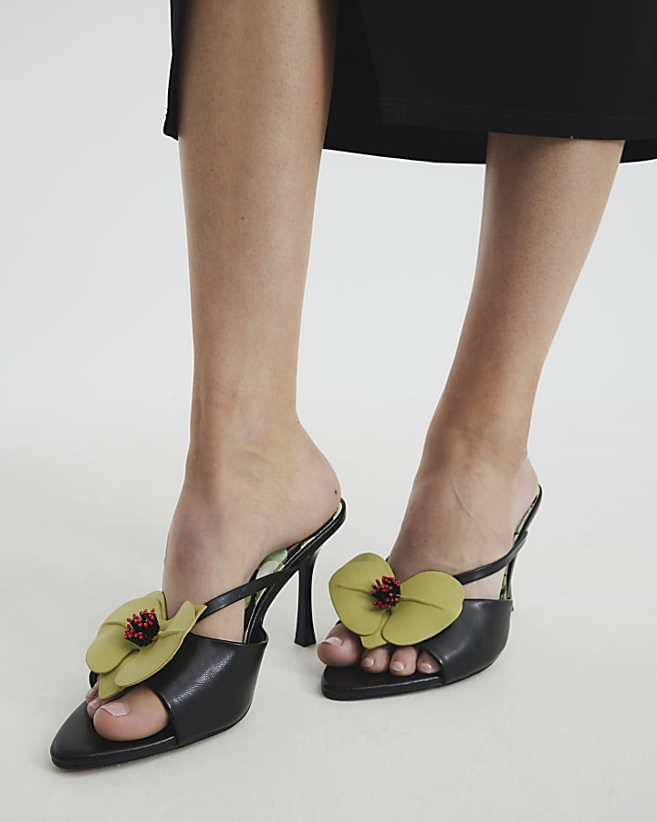 Black Open Toe Orchid Heeled Sandals