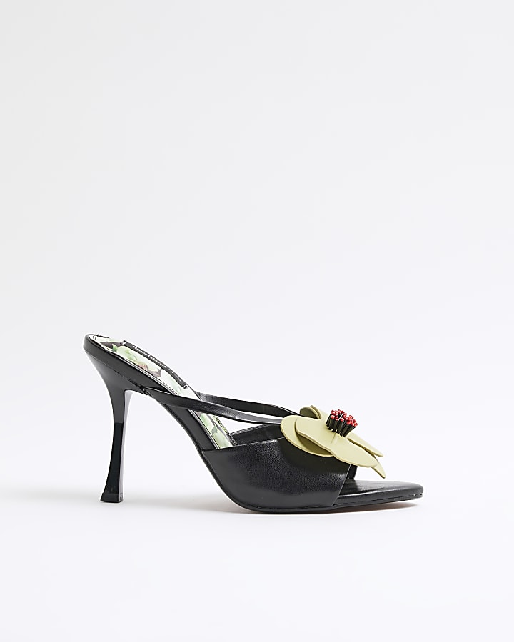 Black Open Toe Orchid Heeled Sandals