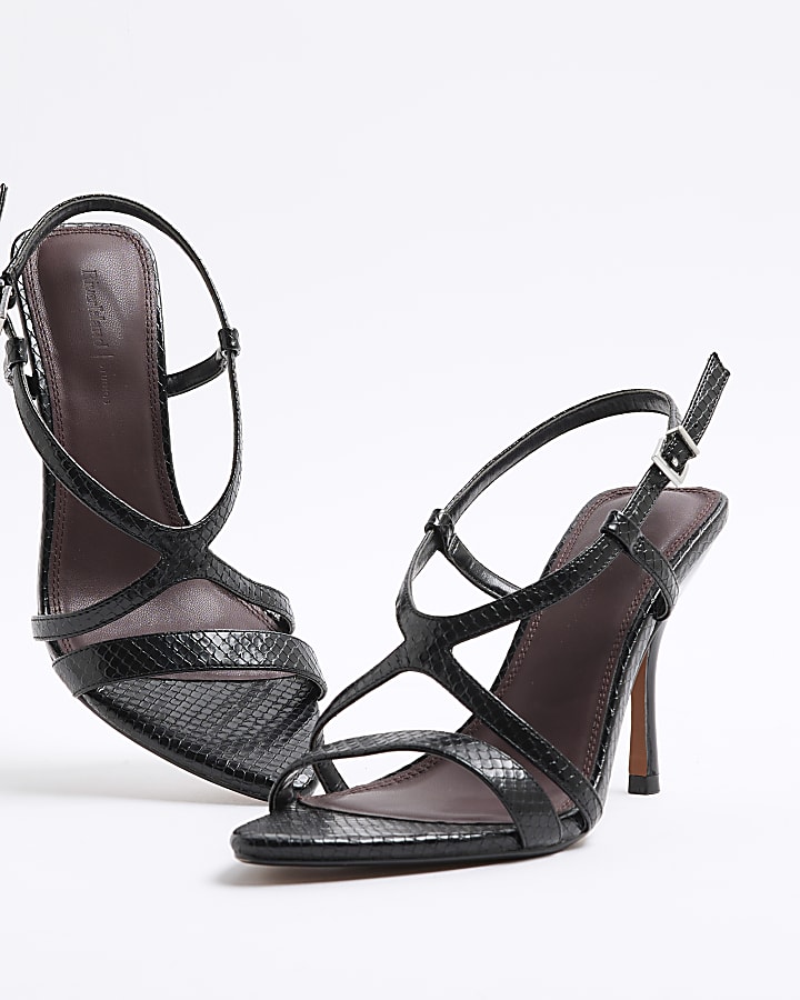 Black Patent Croc Heeled Sandals