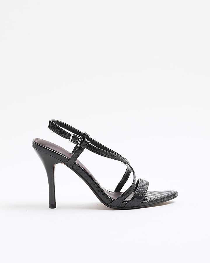 Black Patent Croc Heeled Sandals