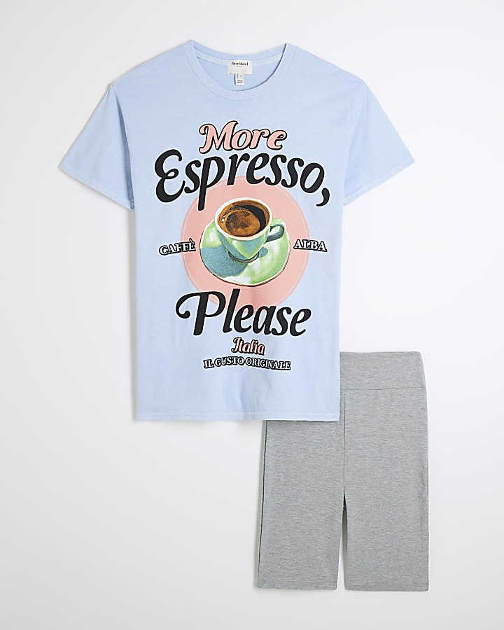 Blue Espresso Top & Shorts Loungewear Set