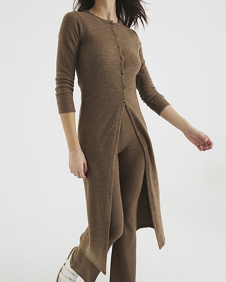 Brown Cosy Longline Cardigan