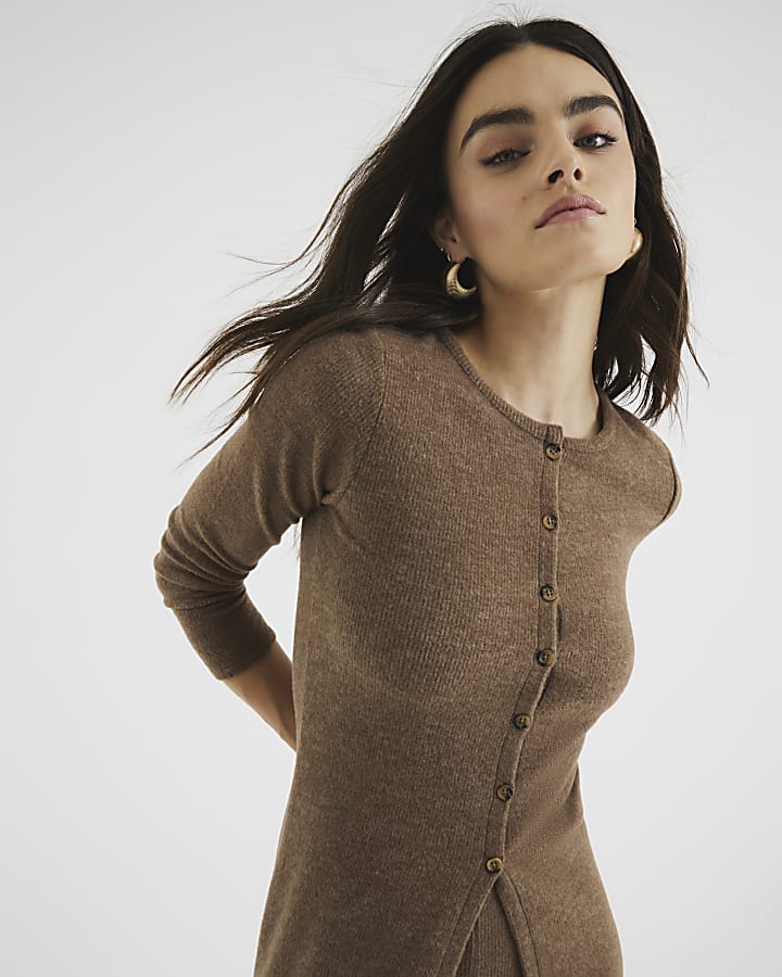 Brown Cosy Longline Cardigan