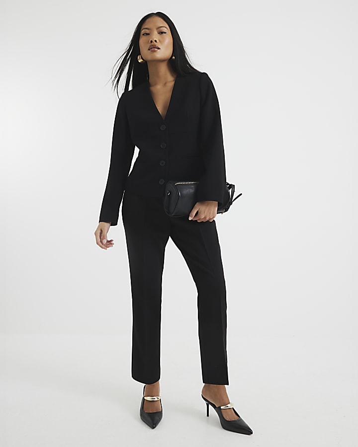 Petite Black Slim Ankle Grazer Trousers