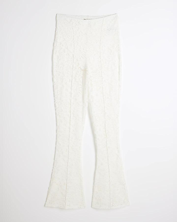 Cream Lace Flare Trousers