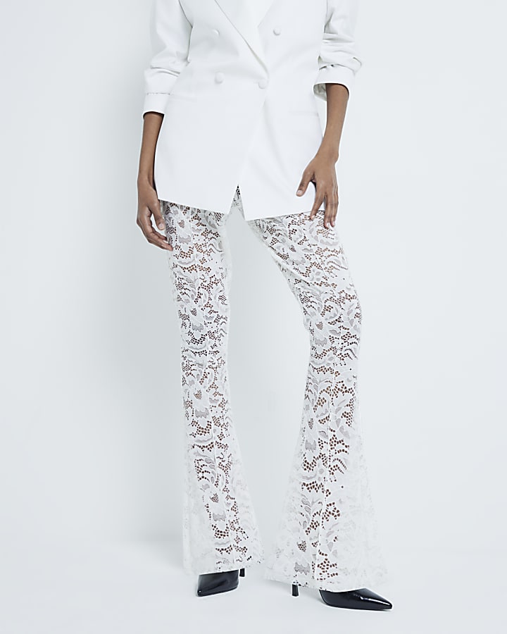 Cream Lace Flare Trousers