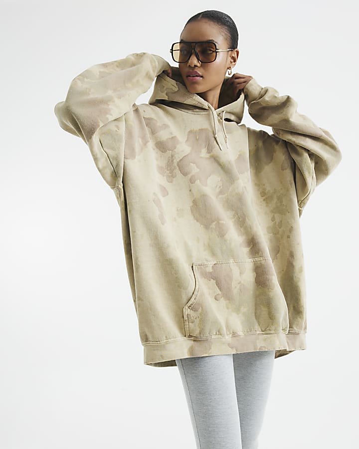 Green Camo Print Hoodie