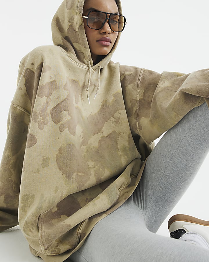 Green Camo Print Hoodie