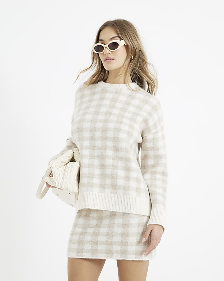 Beige Gingham Jumper