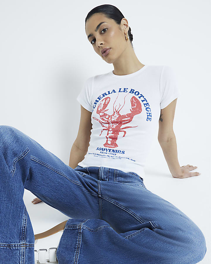 White Short Sleeve Lobster T-Shirt