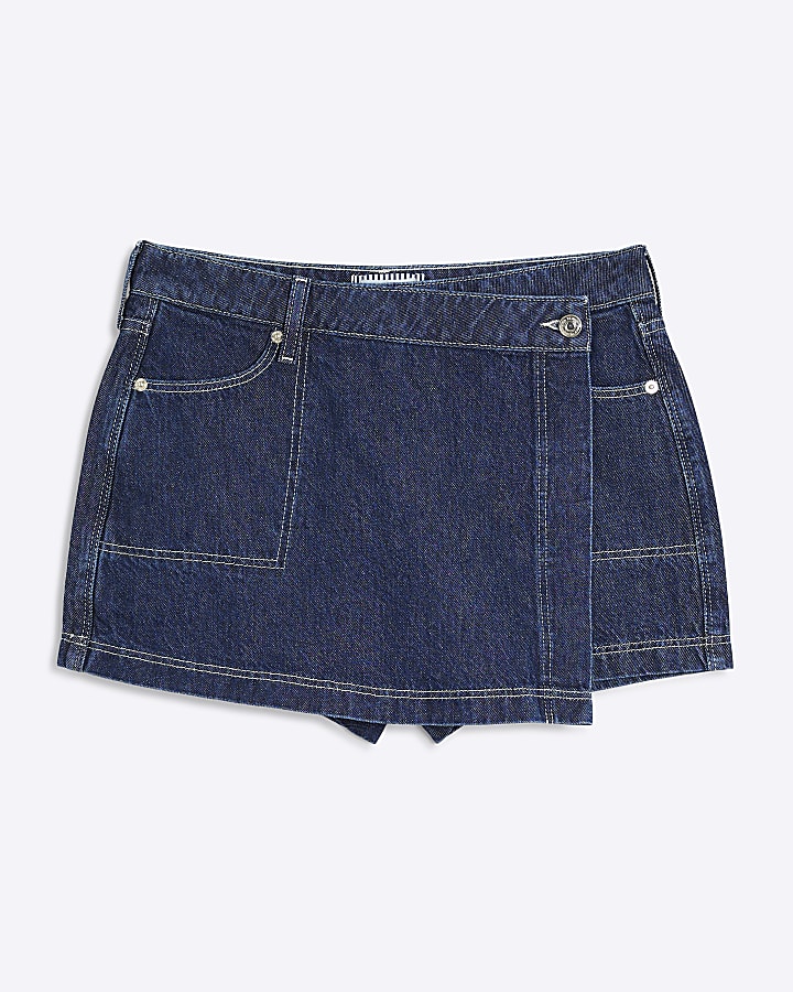 Blue Denim Wrap Skort