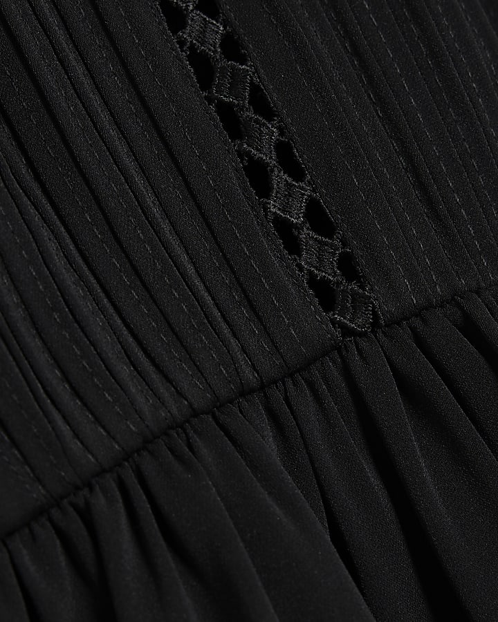 Black Pintuck Detail Peplum Blouse