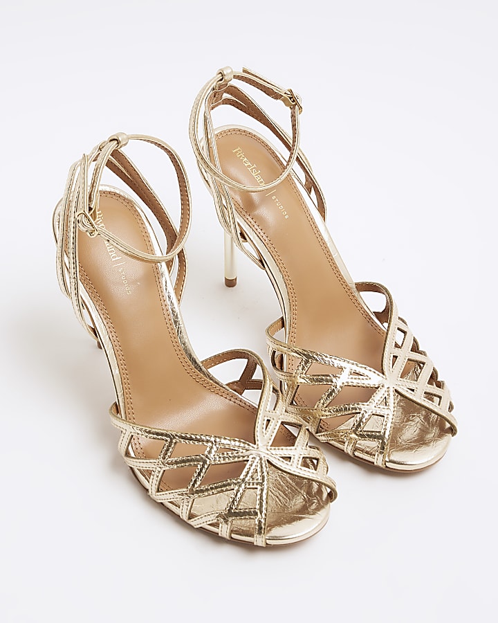 Gold Caged Heeled Sandals