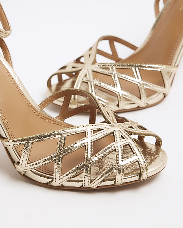 Gold Caged Heeled Sandals