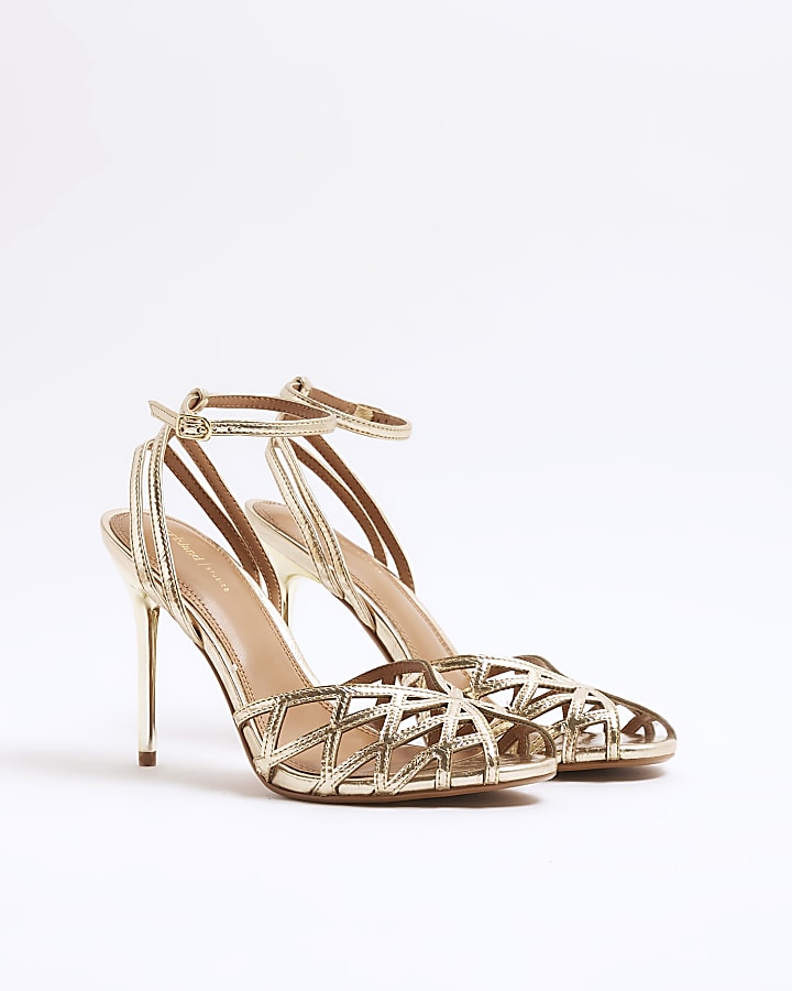 Gold Caged Heeled Sandals