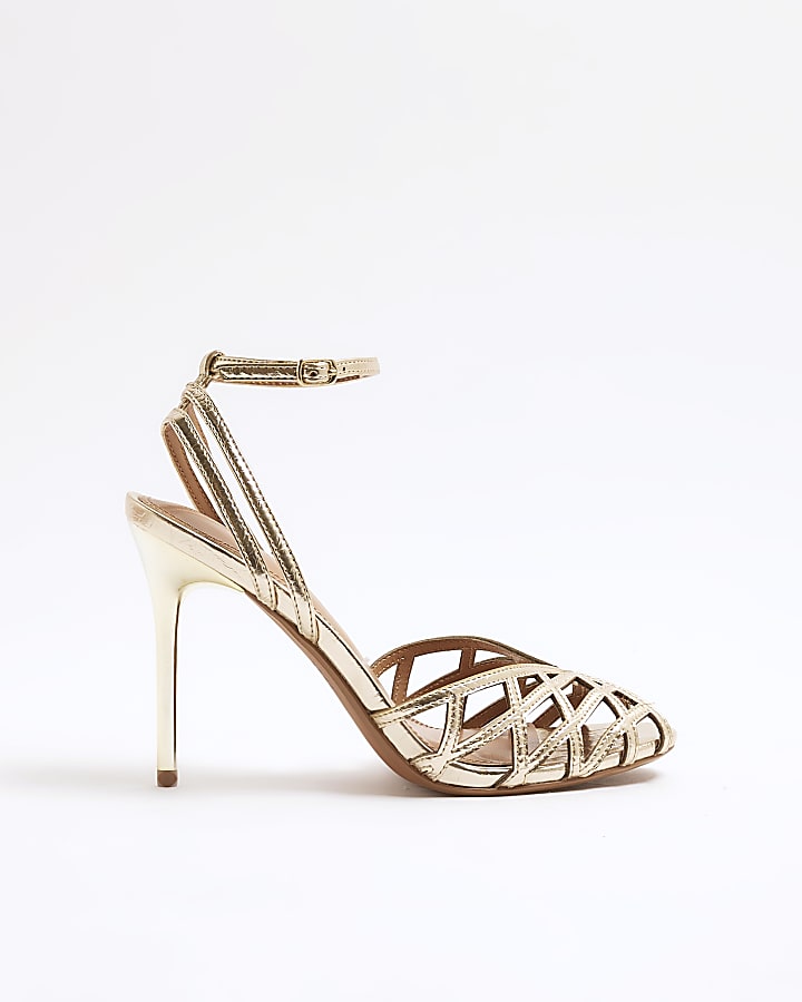 Gold Caged Heeled Sandals