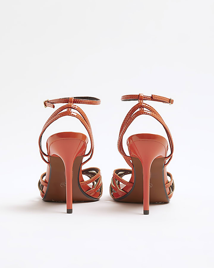 Orange Caged Heeled Sandals