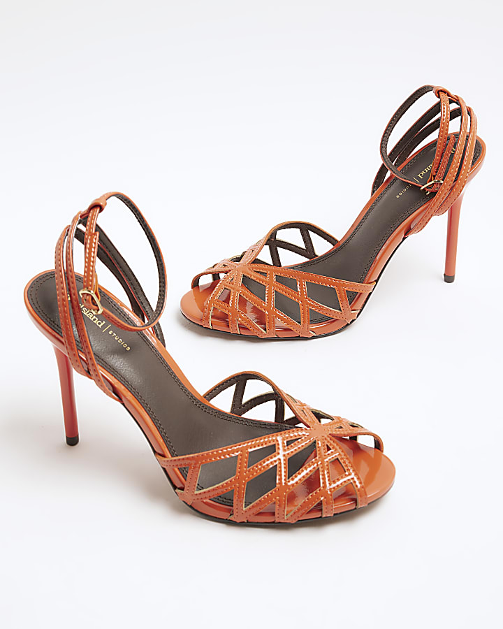 Orange Caged Heeled Sandals