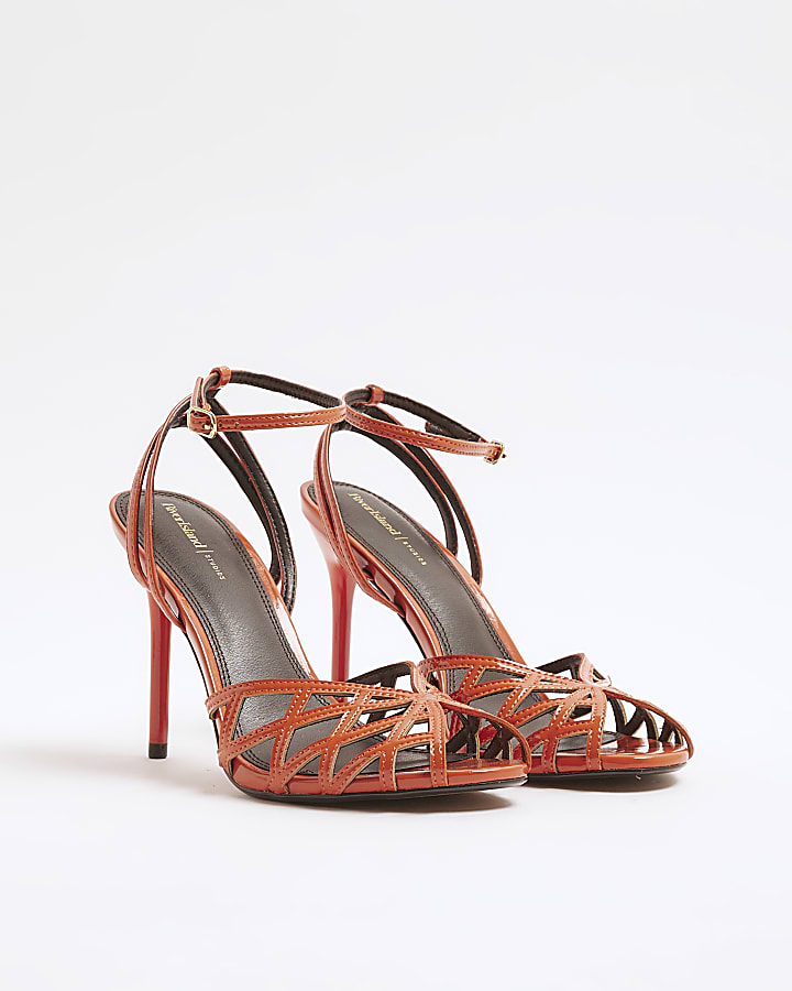 Orange Caged Heeled Sandals