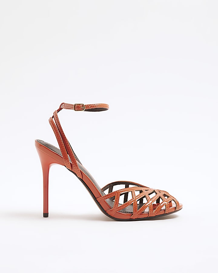 Orange Caged Heeled Sandals