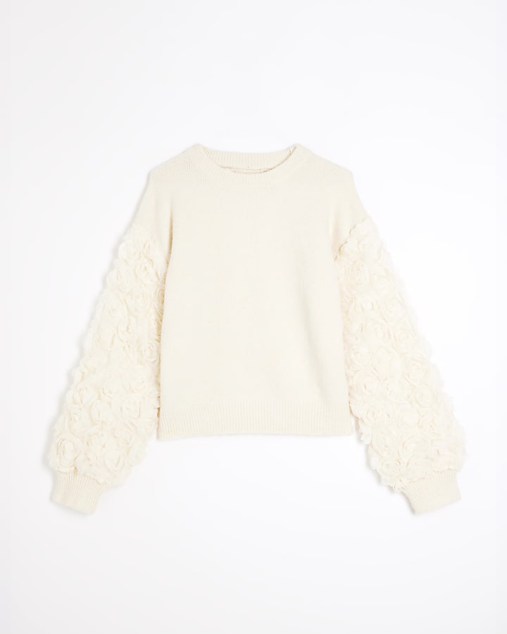 Beige Knitted 3D Flower Jumper