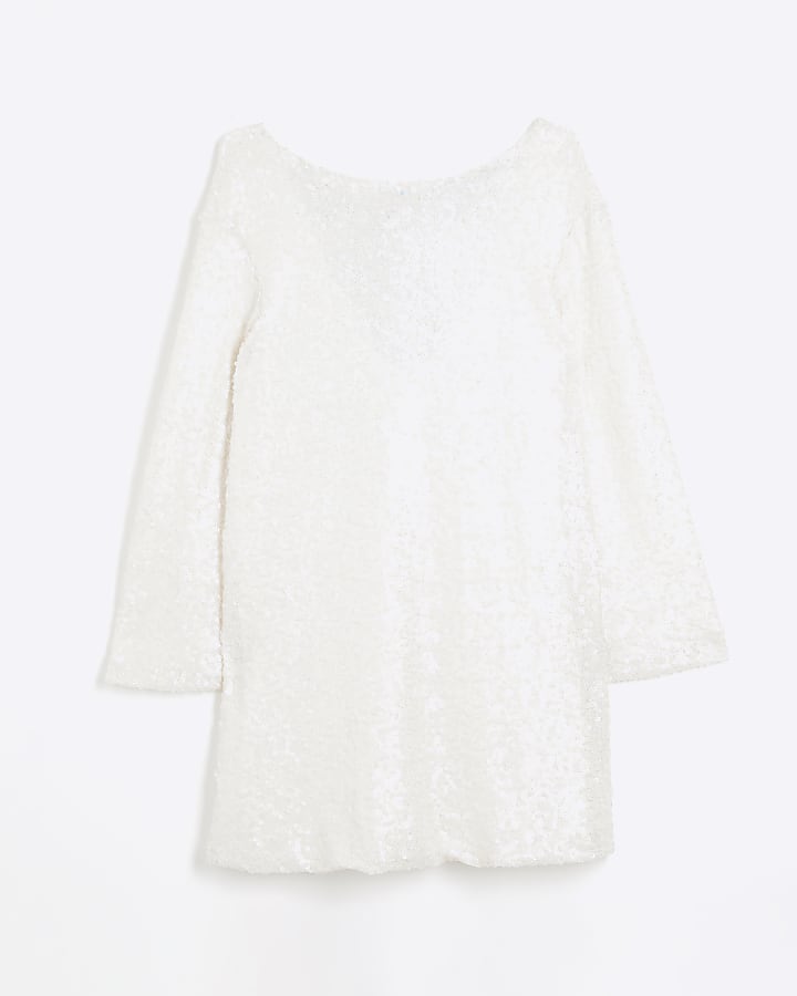 Cream Back Bow Sequin Shift Dress