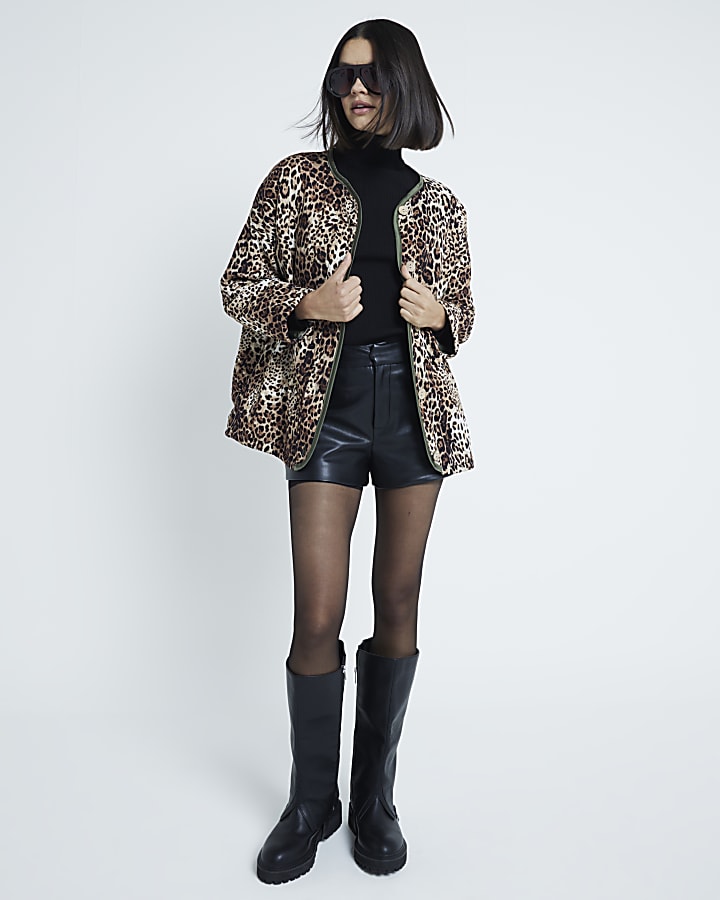 Brown Leopard Print Button Up Jacket