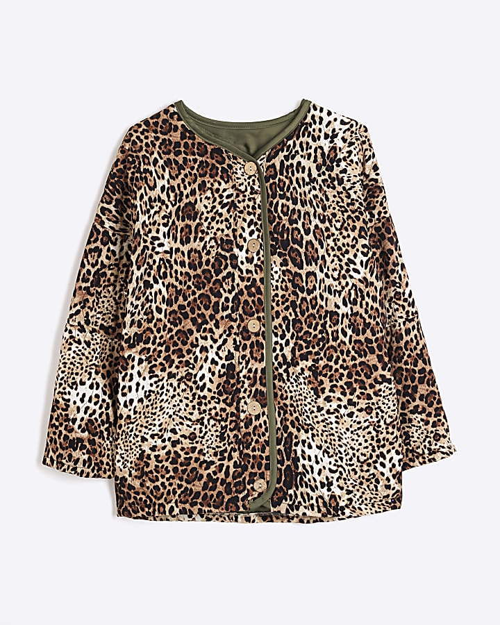 Brown Leopard Print Button Up Jacket