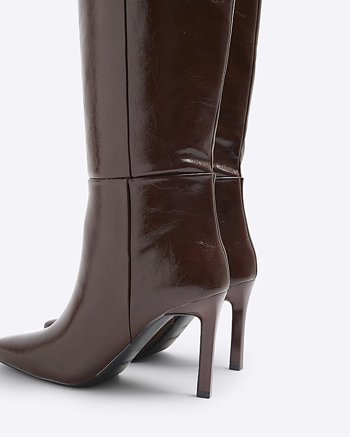 Burgundy Patent Straight High Leg Boots