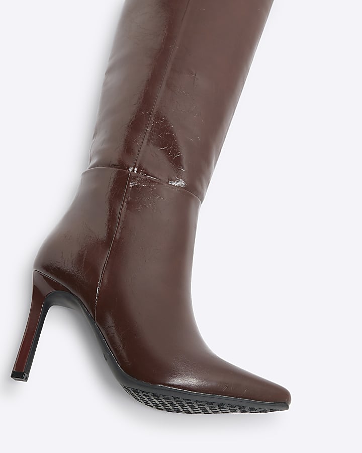 Burgundy Patent Straight High Leg Boots