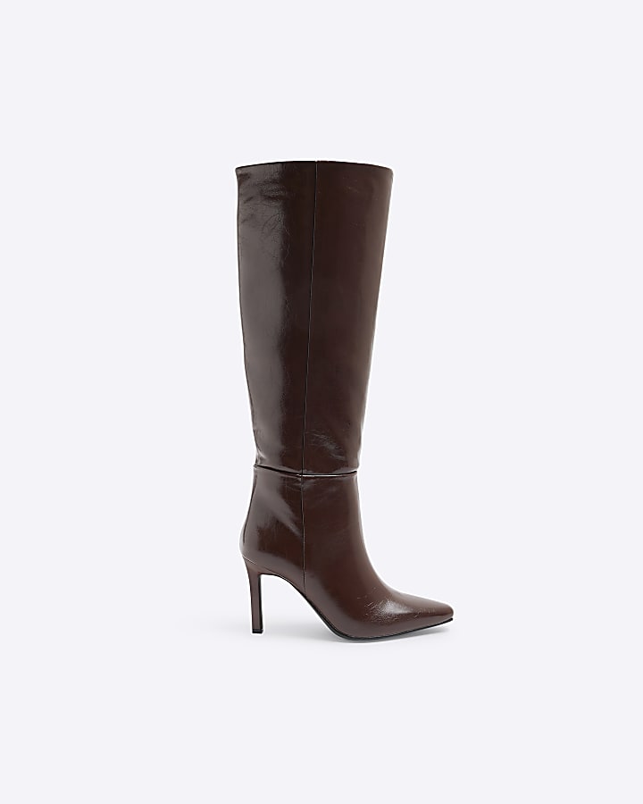 Burgundy Patent Straight High Leg Boots