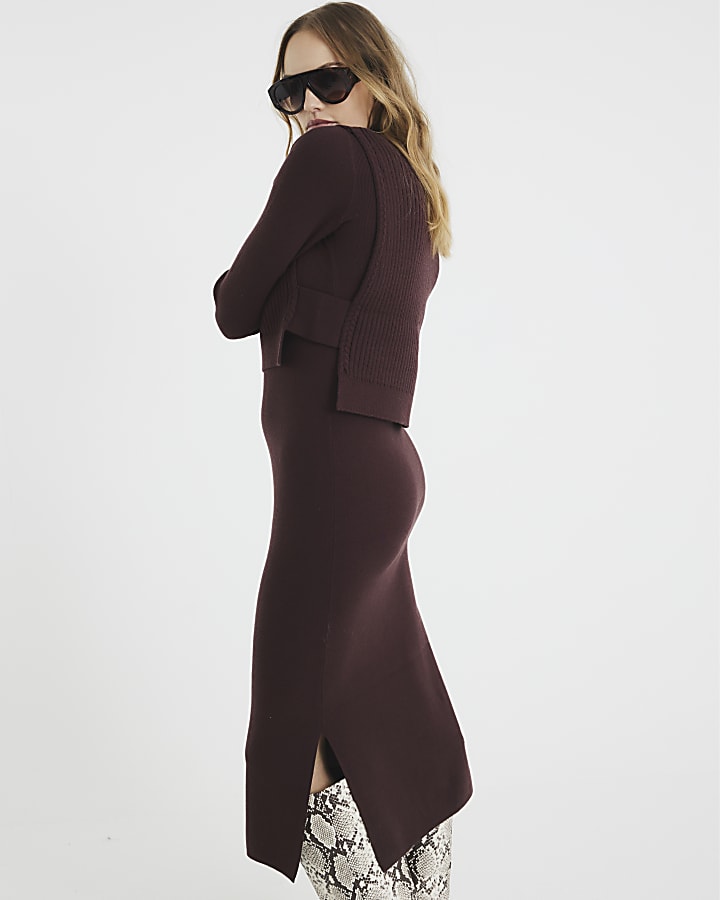 Brown Long Sleeve Maxi Knitted Dress