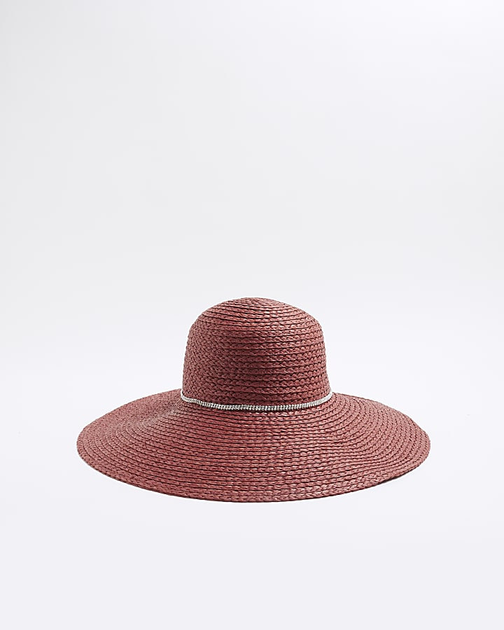 Red Oversized Floppy Diamante Straw Hat