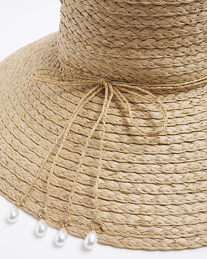 Cream Oversized Floppy Charm Detail Straw Hat