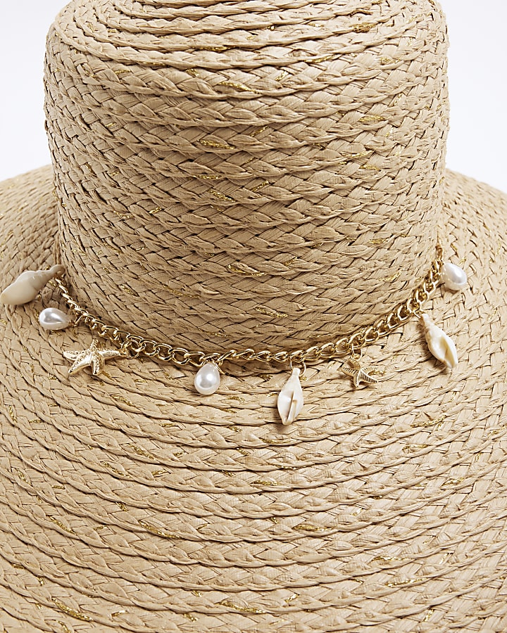 Cream Oversized Floppy Charm Detail Straw Hat