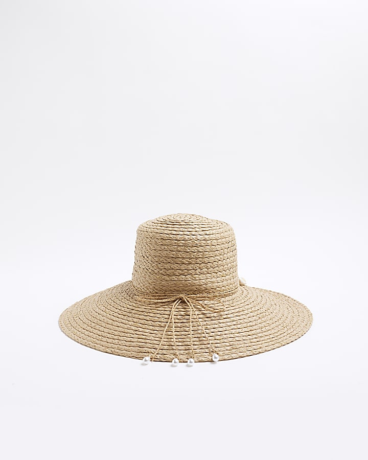 Cream Oversized Floppy Charm Detail Straw Hat