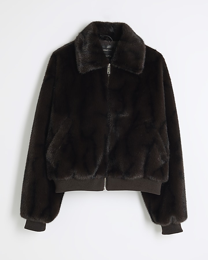 Brown Faux Fur Bomber Jacket