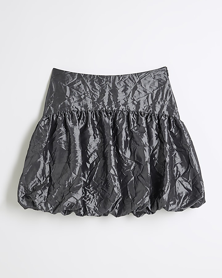 Grey Taffeta Bubble Hem Mini Skirt