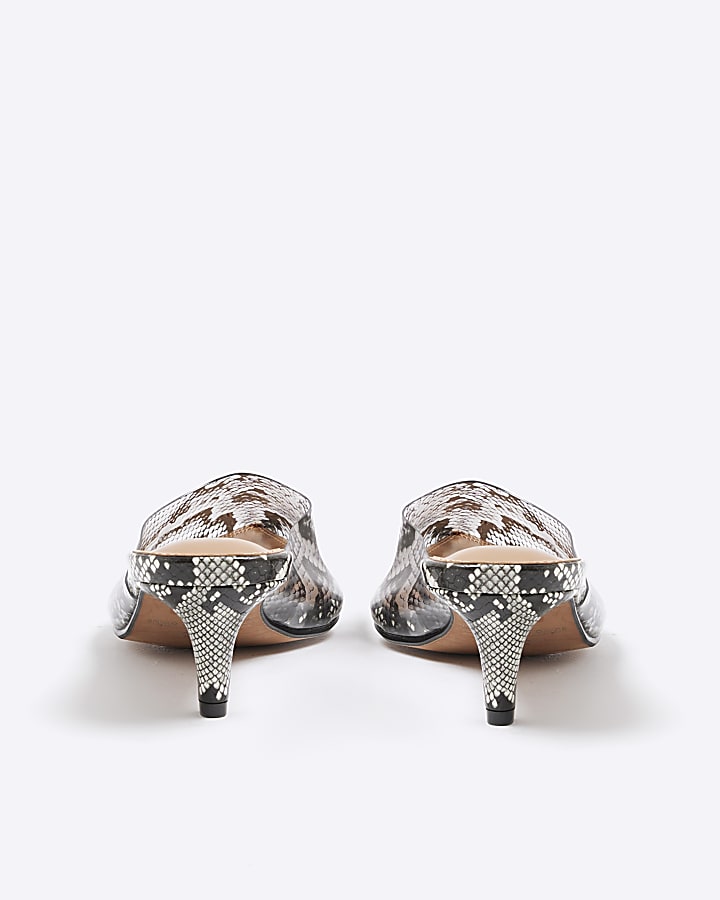 Beige Snake Print Perspex Court Heels