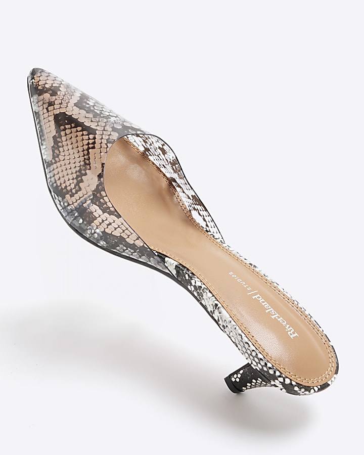 Beige Snake Print Perspex Court Heels