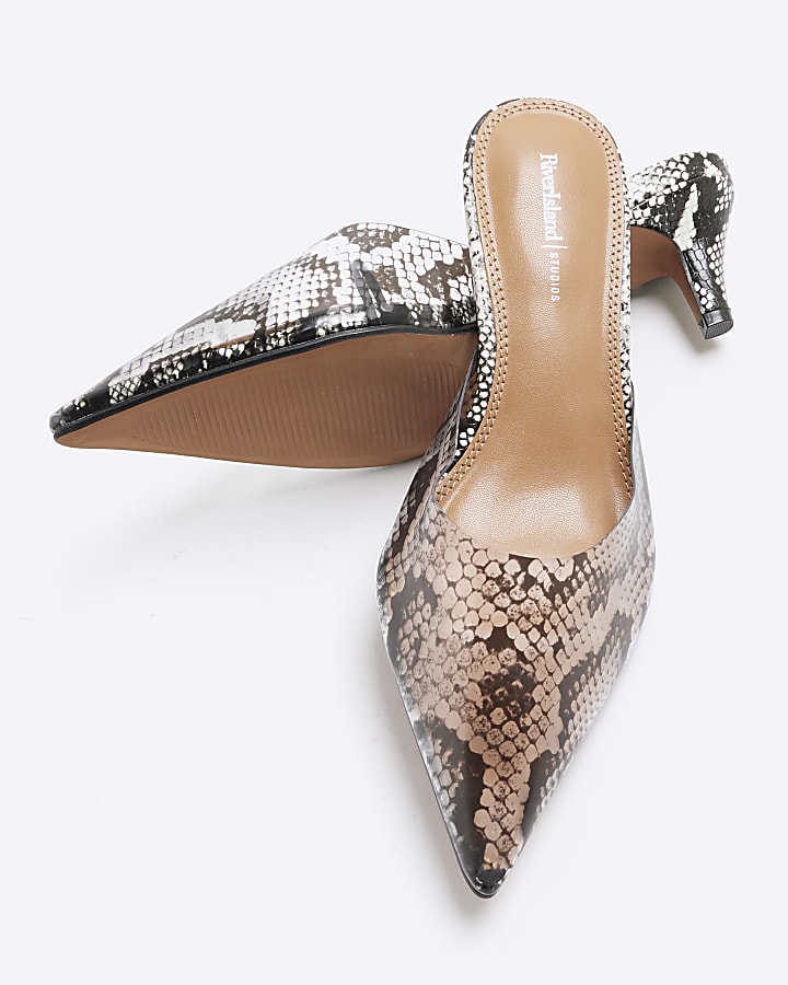 Beige Snake Print Perspex Court Heels