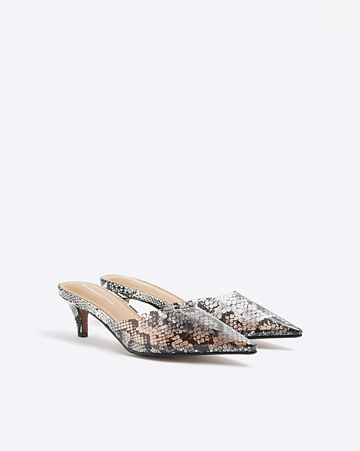 Beige Snake Print Perspex Court Heels